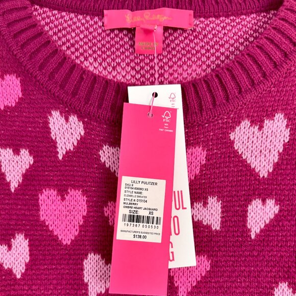 Lilly Pulitzer Elizabelle Sweater Mulberry Ombre Heart Jacquard Womens Sz XS NEW - Picture 10 of 12